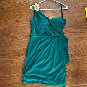Green Asymmetrical Ruched One Shoulder Cocktail Dress